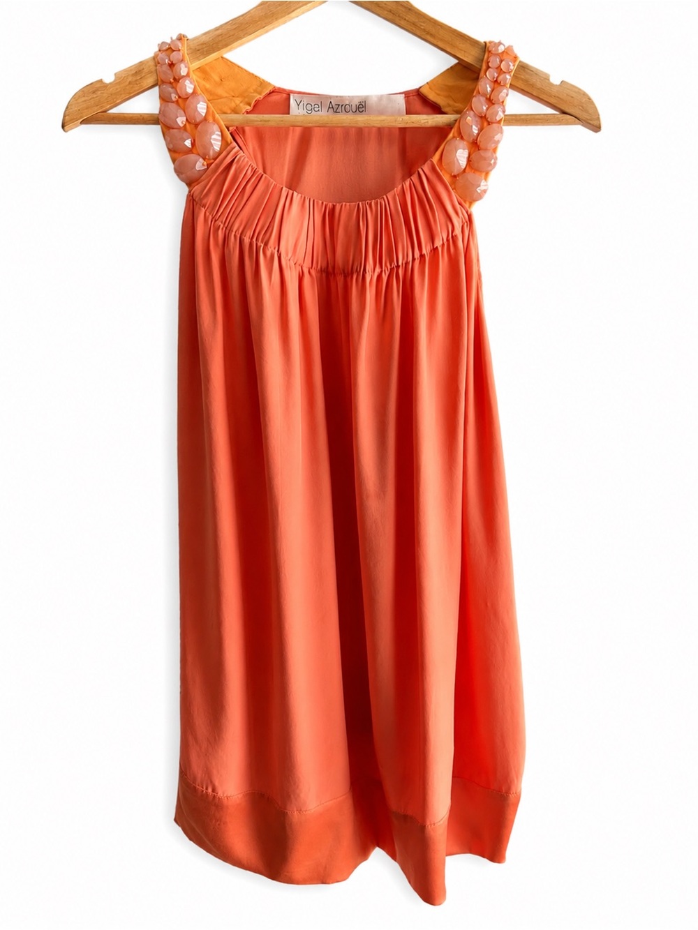 Yigal Azrouël Coral Embellished Sleeveless 100% Silk Top Size 0 Designer